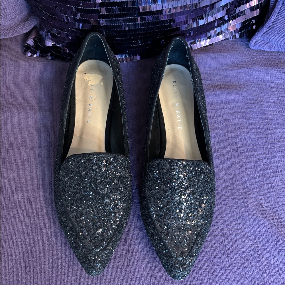 Kelly & Katie Black Glitter Flats with Pointed Toe Size 7.5 NWOT‎ - Picture 2 of 13